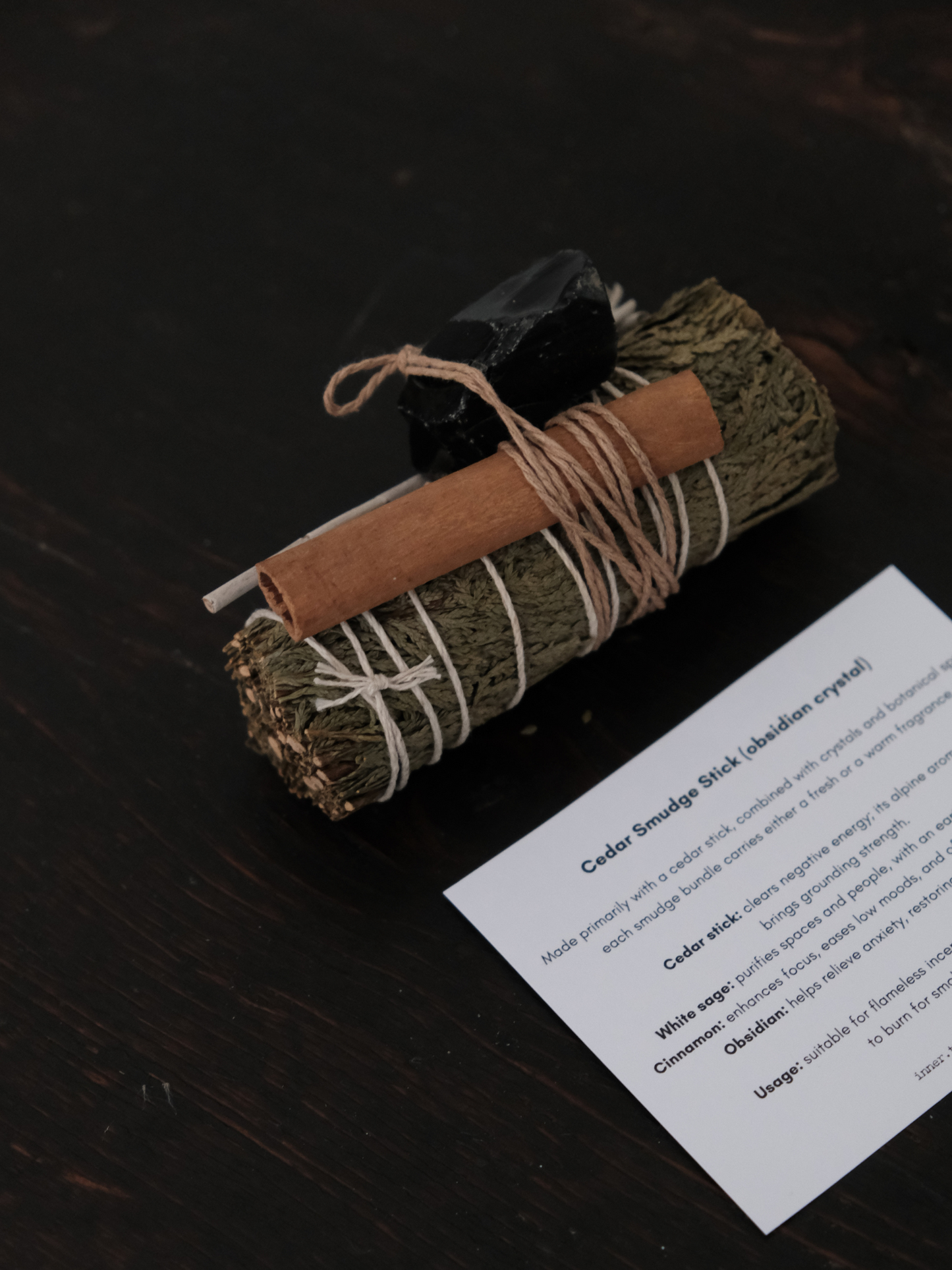 Cedar Smudge Stick (obsidian crystal) (守护雪松杖)